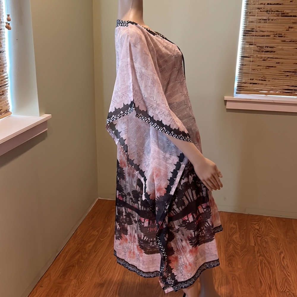 Cream Kaftan In Multi-Colored With Tree Design La… - image 3